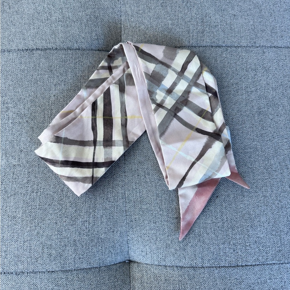 Burberry Pink and Gray Checkered Silk Scarf